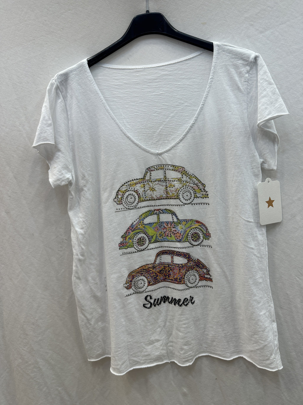 MYSCPVW "Summer Cars" Printed V-Neck T-Shirt White