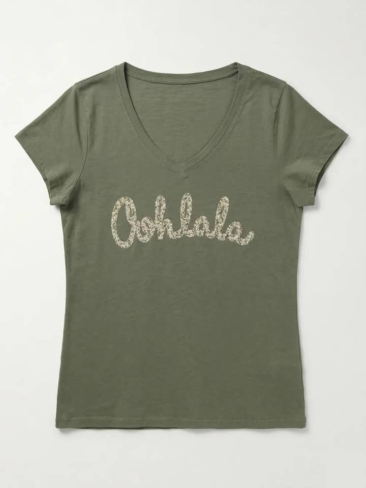 MYVOLKK V-Neck T-shirt Oohlala Liberty Kaki