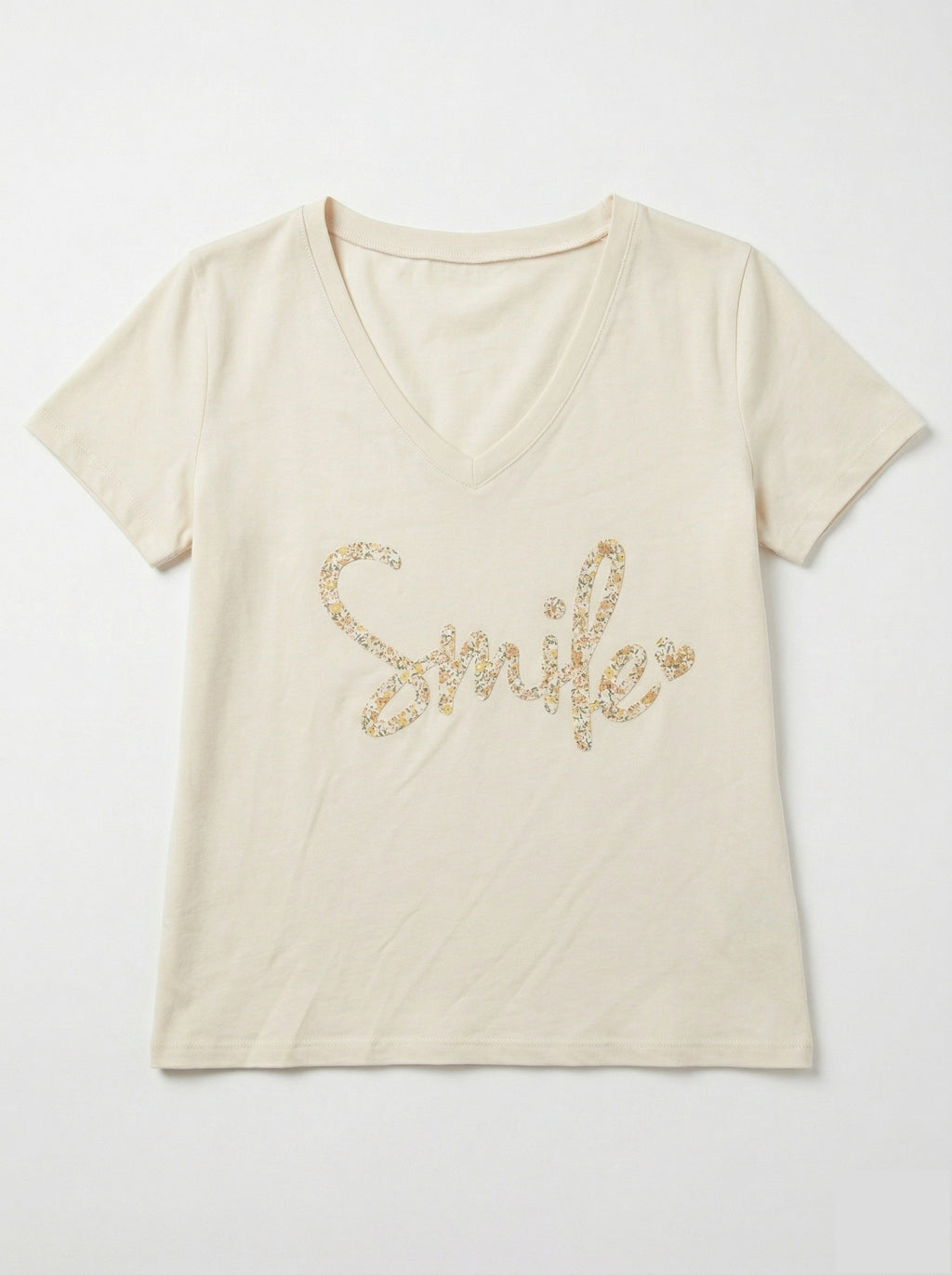 MYSVBG "Smile" V-neck T-shirt Beige