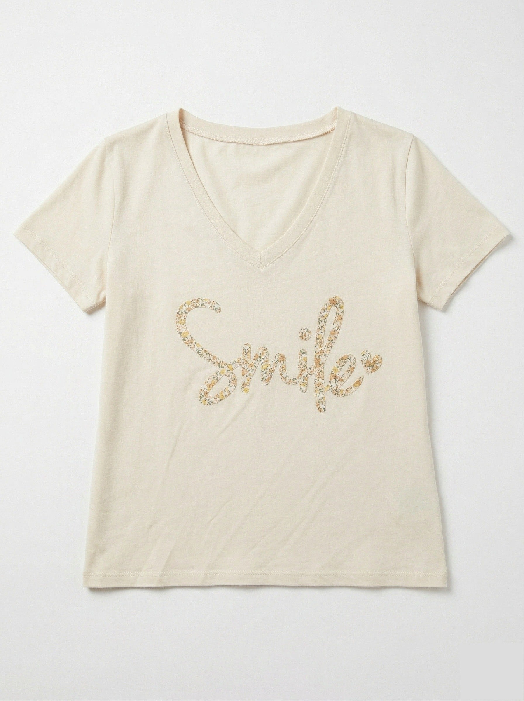 MYSVBG "Smile" V-neck T-shirt Beige