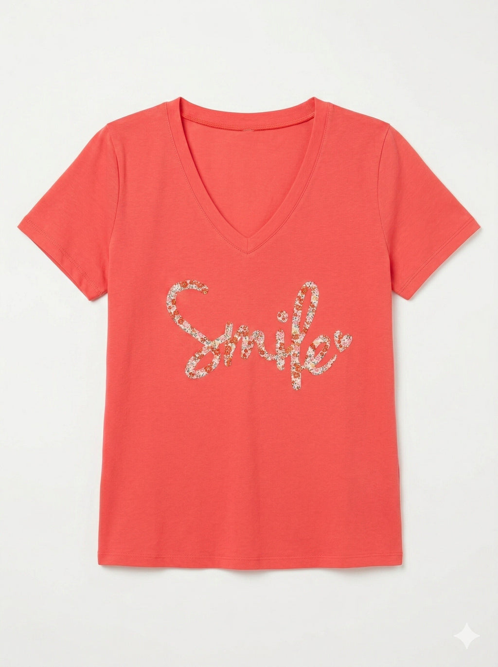 MYSVCR "Smile" V-neck T-shirt Coral