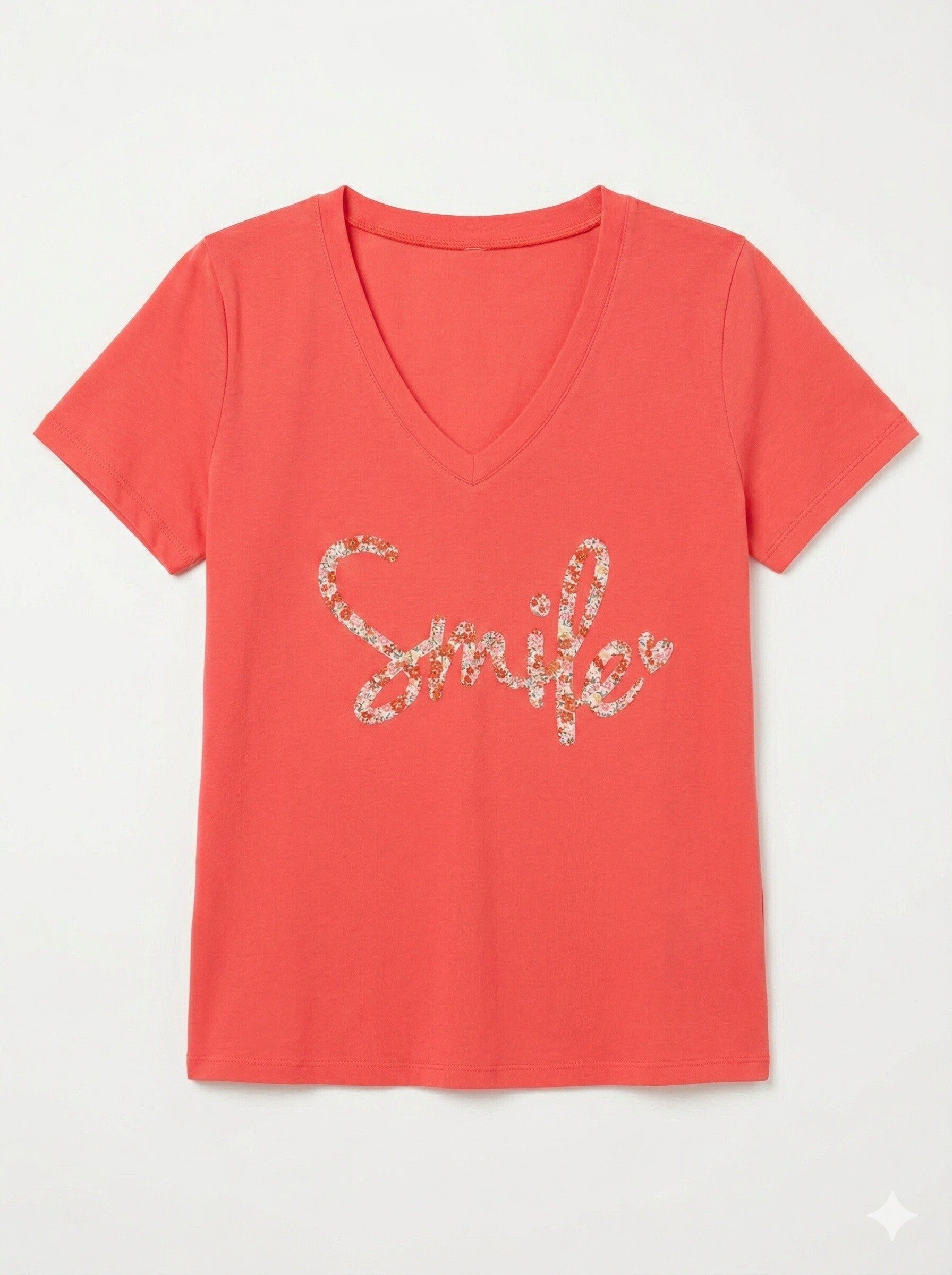 MYSVCR "Smile" V-neck T-shirt Coral