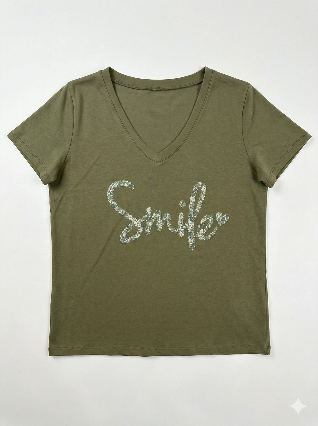 MYSVOL "Smile" V-neck T-shirt Olive