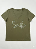 MYSVOL "Smile" V-neck T-shirt Olive
