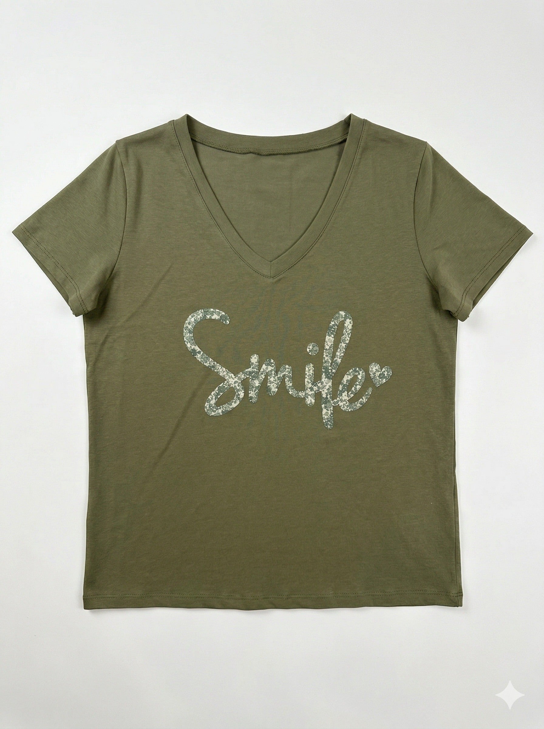 MYSVOL "Smile" V-neck T-shirt Olive