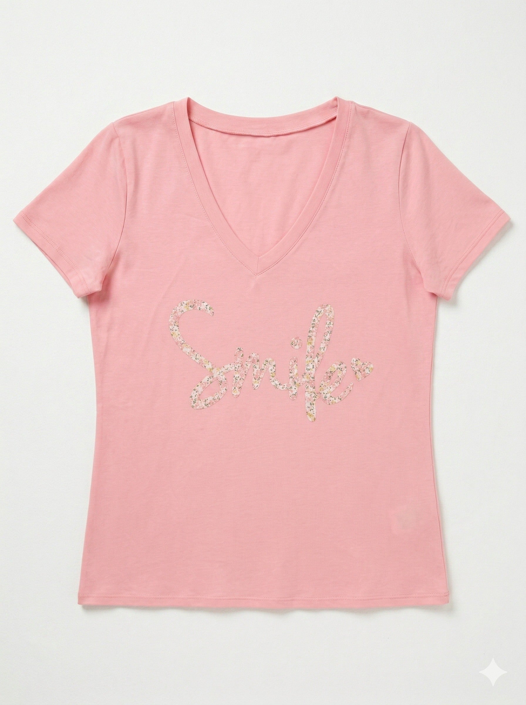 MYSVPK "Smile" V-neck T-shirt Pink