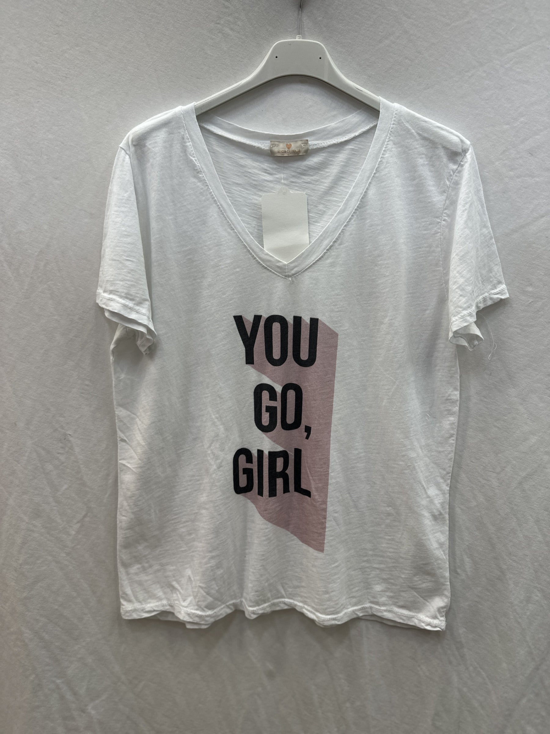 MYYGGVW "You Go, Girl" V-Neck T-Shirt White