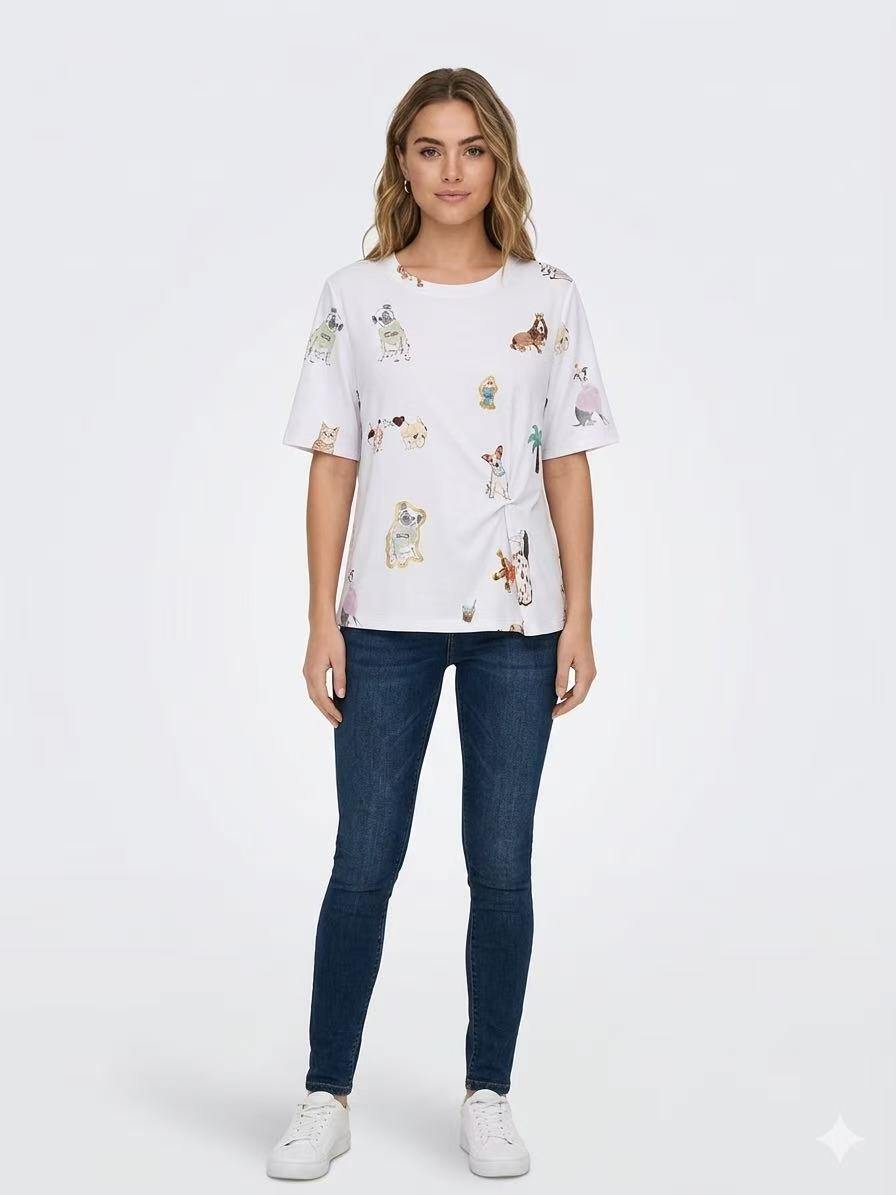 ZOT047WH All-Over Floral Cotton T-Shirt White