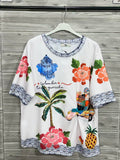 ZOT047RC All-Over Floral Cotton T-Shirt Rouge Clair