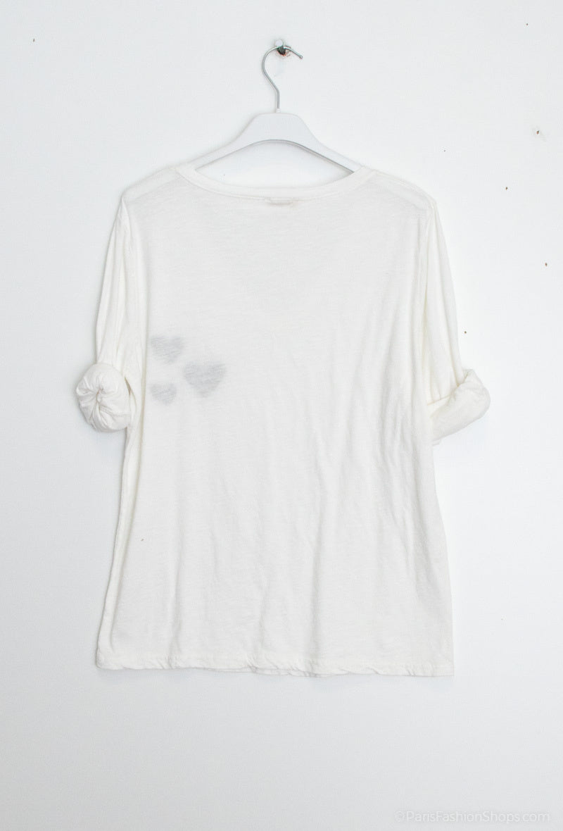 MYCTEHONV Cotton top embroidered with hearts on white background Navy
