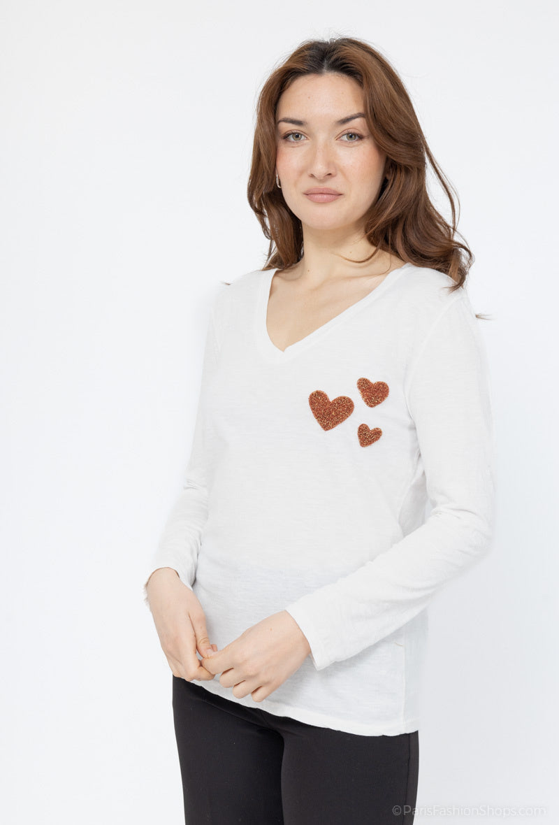 MYCTEHOOR Cotton top embroidered with hearts on white background Orange