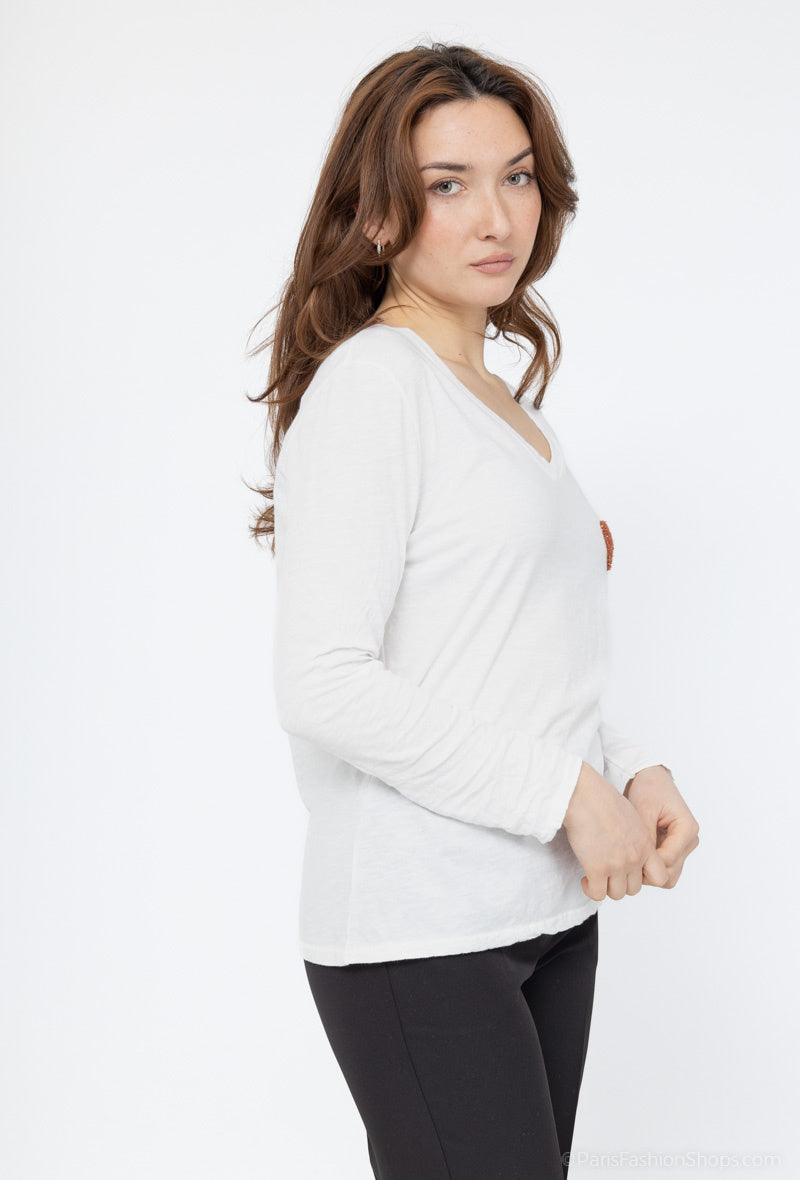 MYCTEHOOR Cotton top embroidered with hearts on white background Orange