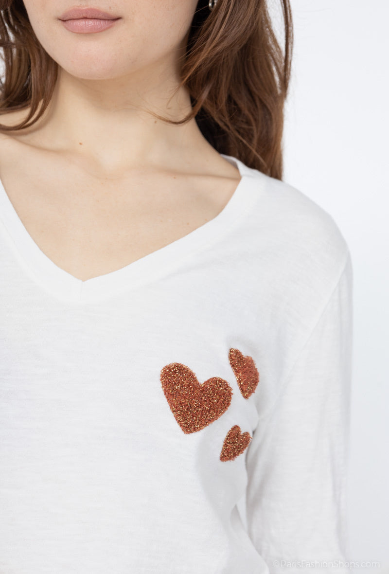 MYCTEHOOR Cotton top embroidered with hearts on white background Orange