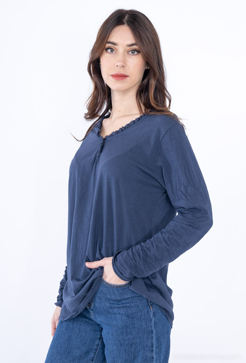 MYCTBCNV Cotton top with border collar Navy