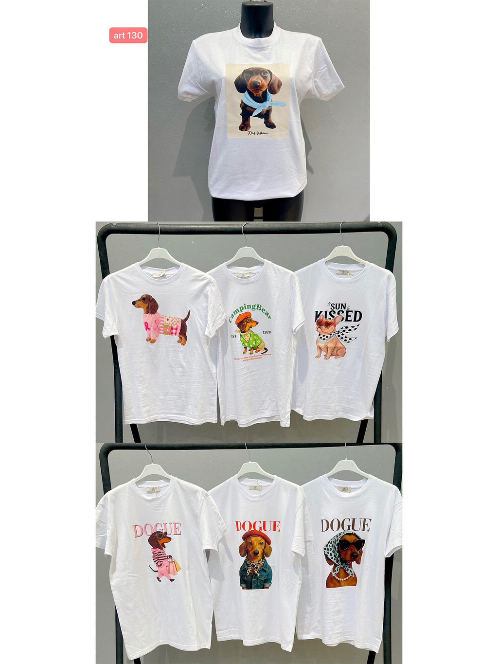 VLTDAVA Dachshund Print T-Shirt Vanilla