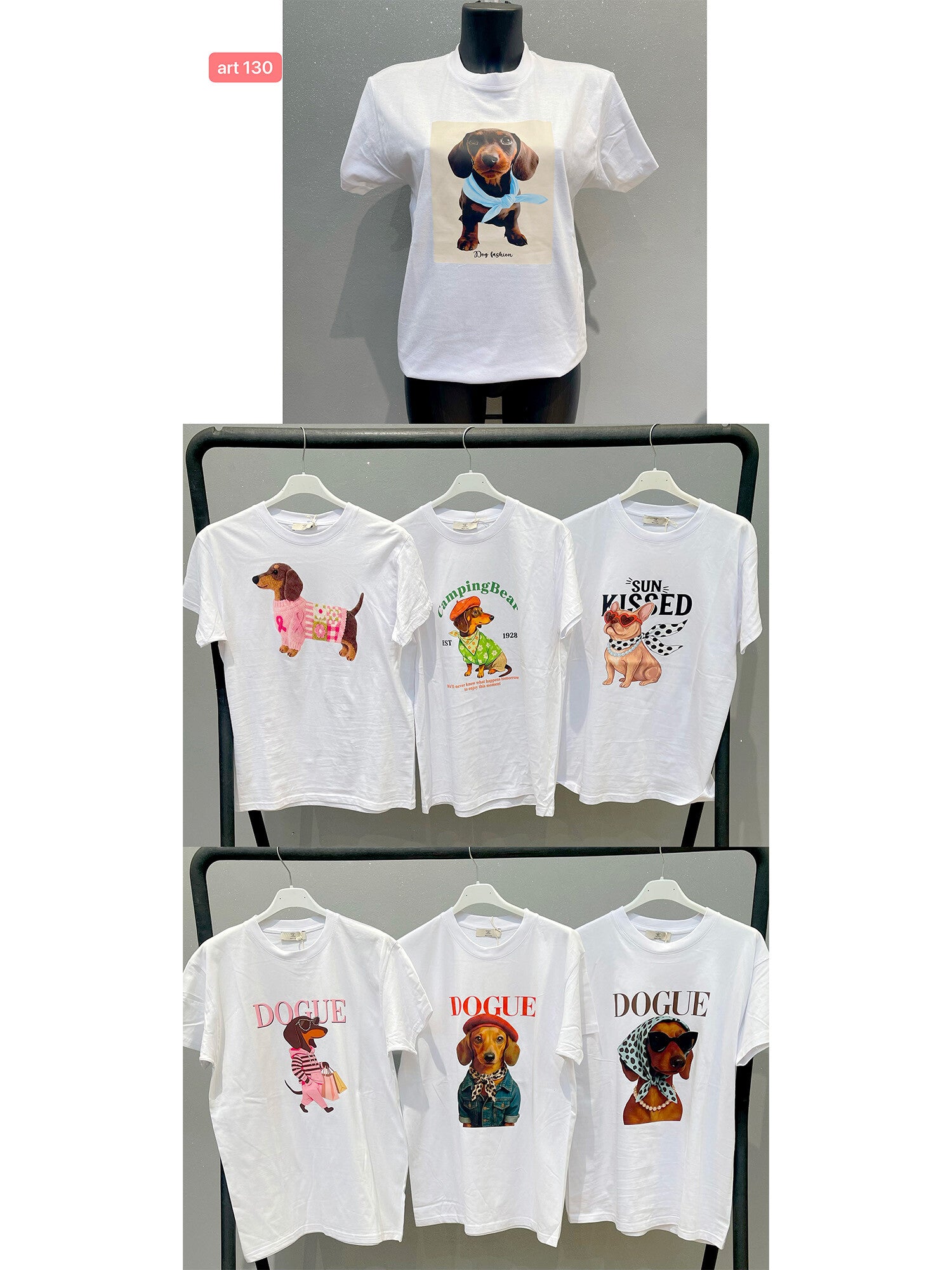 VLTDAVA Dachshund Print T-Shirt Vanilla