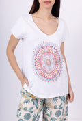 MYCPMRW Cotton t-shirt printed with mandalas rhinestones White
