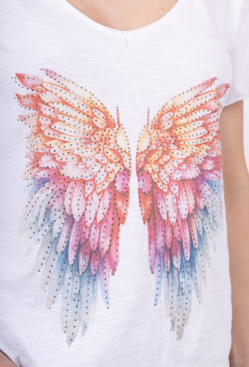 MYPCMRW Printed cotton t-shirt with multi-wing rhinestones White