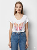 MYPCMRW Printed cotton t-shirt with multi-wing rhinestones White