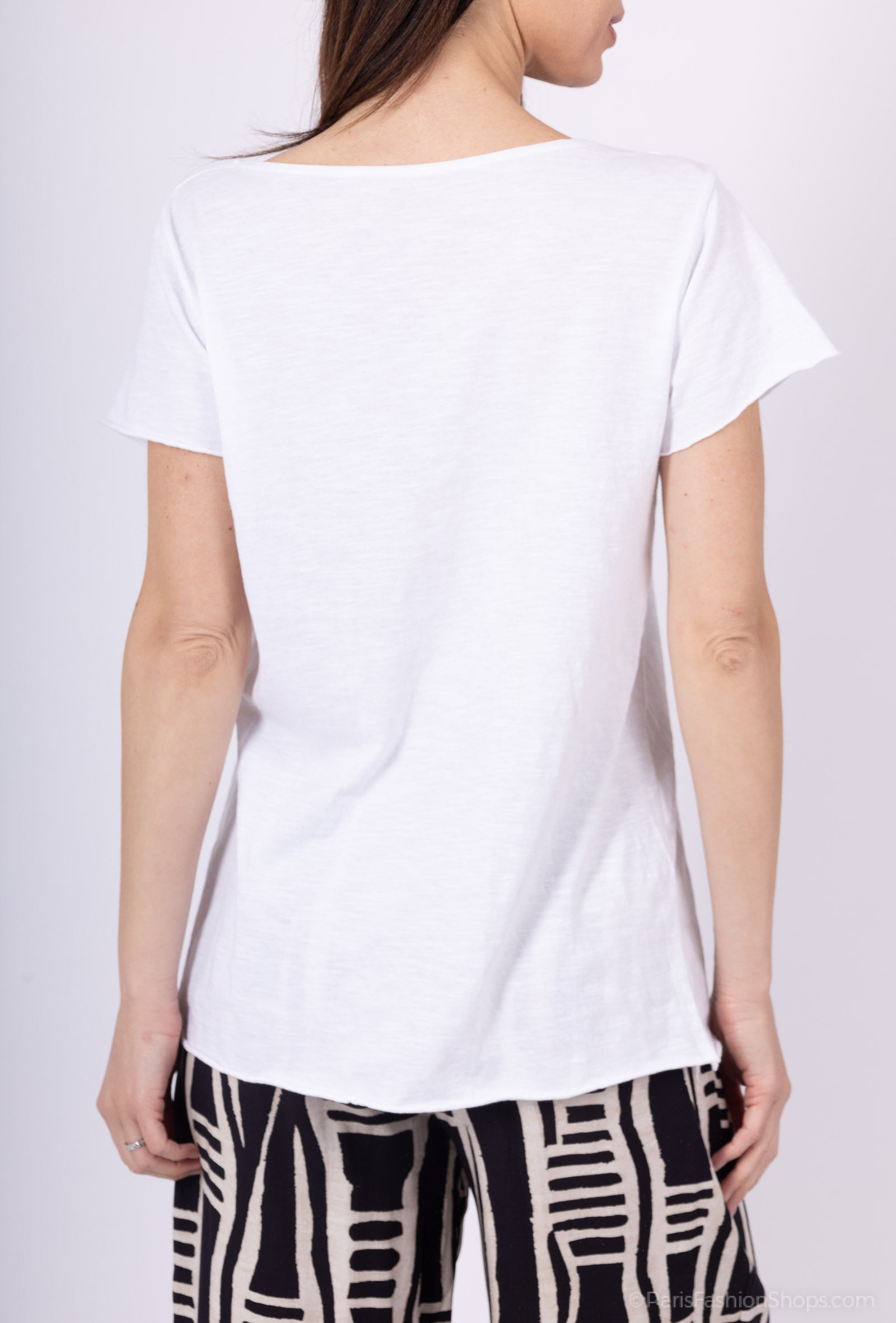MYPCPRW Printed cotton t-shirt with papaya rhinestones White