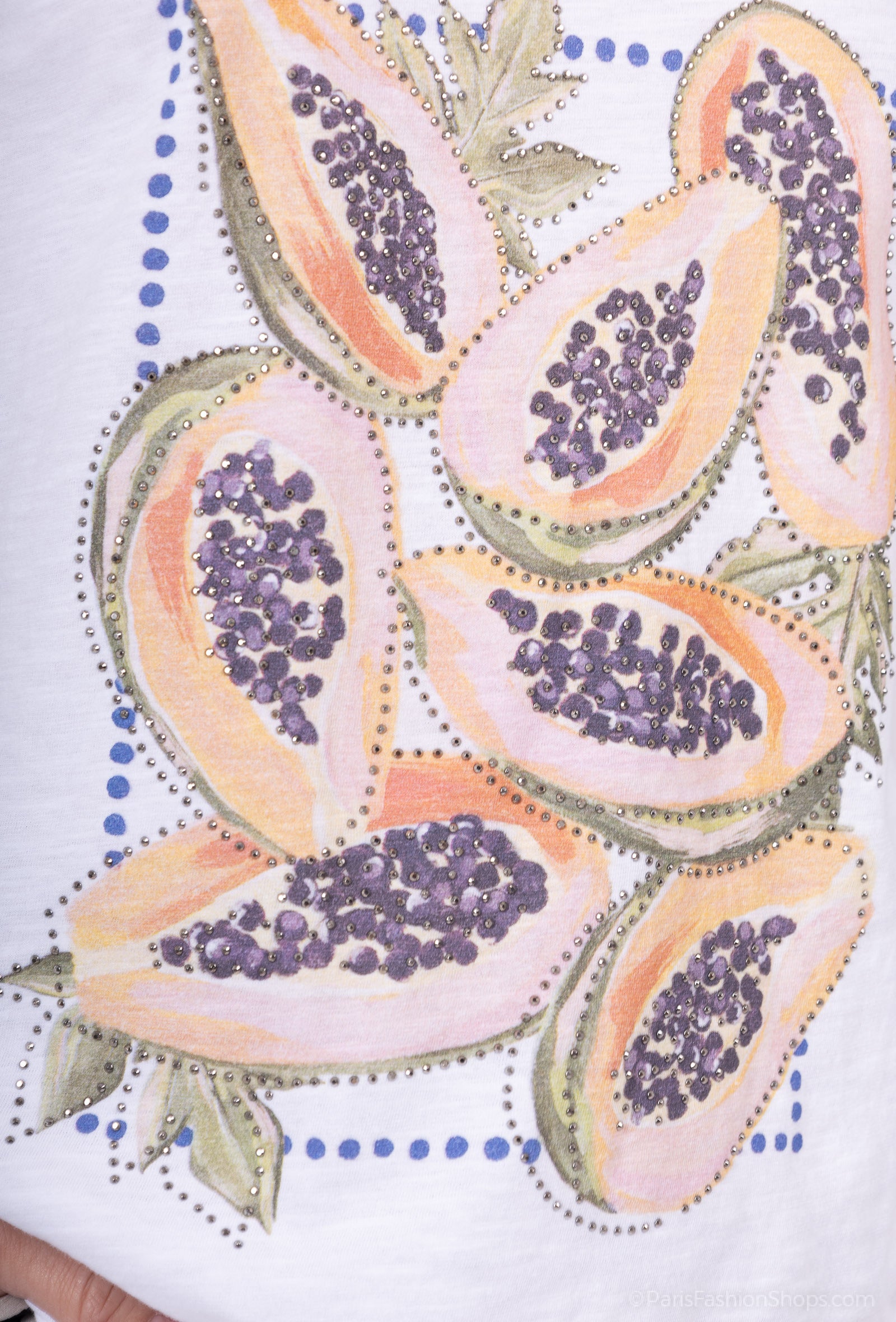 MYPCPRW Printed cotton t-shirt with papaya rhinestones White