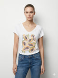 MYPCPRW Printed cotton t-shirt with papaya rhinestones White