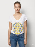 MYCPYRRW Cotton t-shirt printed with yellow round rhinestones White
