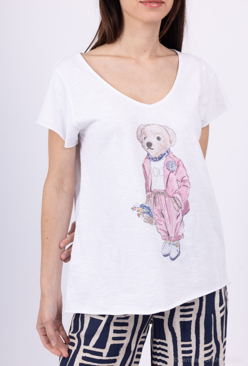 MYCPTRW Cotton t-shirt printed with teddy rhinestones White