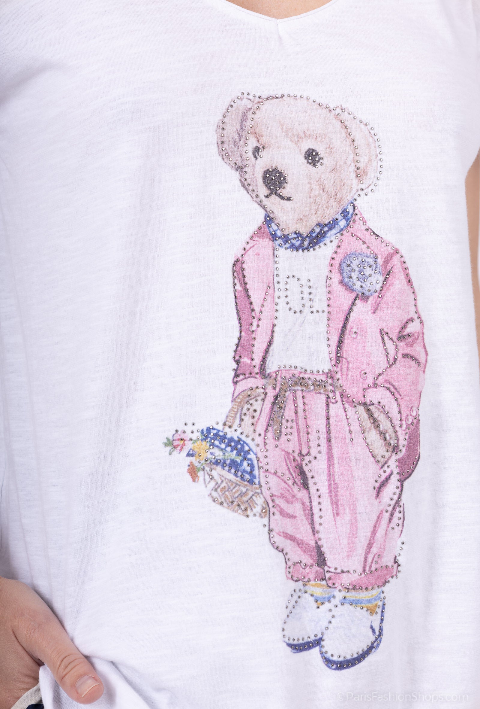 MYCPTRW Cotton t-shirt printed with teddy rhinestones White