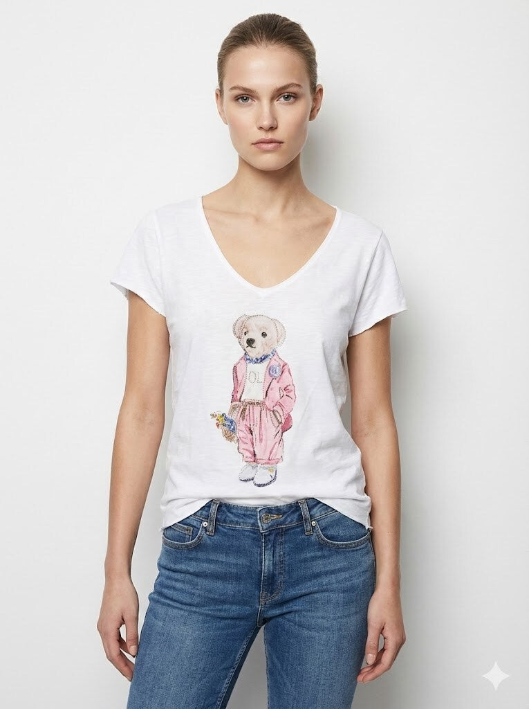 MYCPTRW Cotton t-shirt printed with teddy rhinestones White
