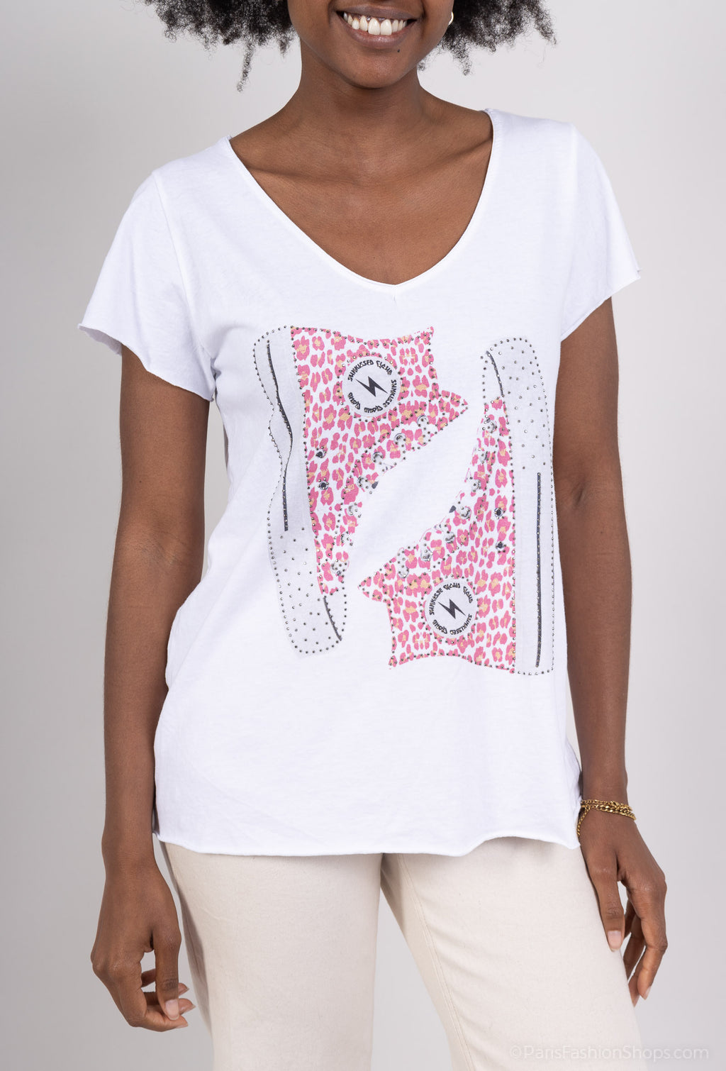 MYCPRW Cotton t-shirt printed with rhinestones White