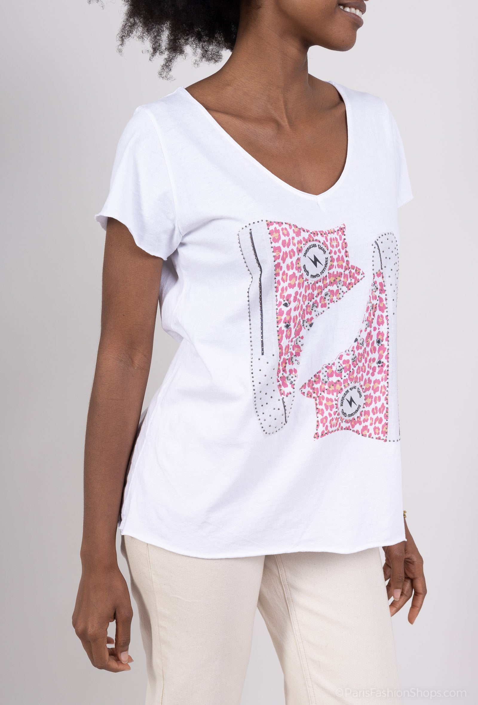 MYCPRW Cotton t-shirt printed with rhinestones White