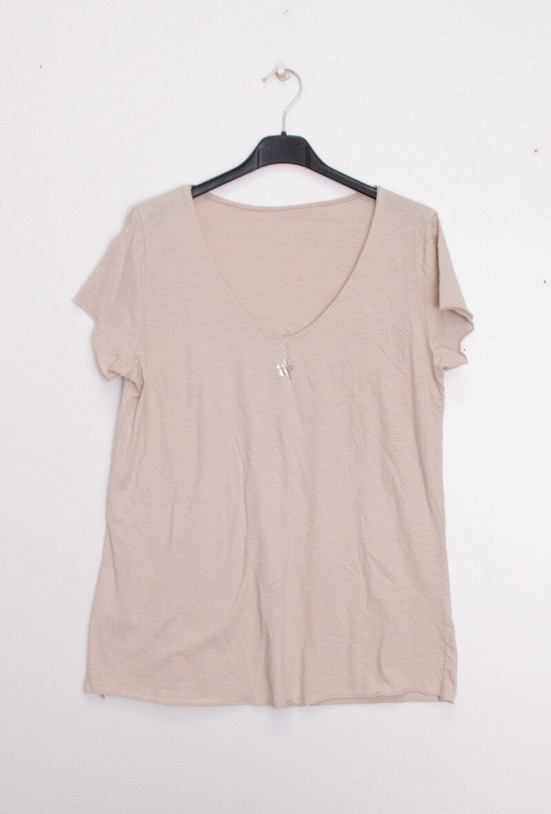 MYEACBG T-shirt Star Collar Beige