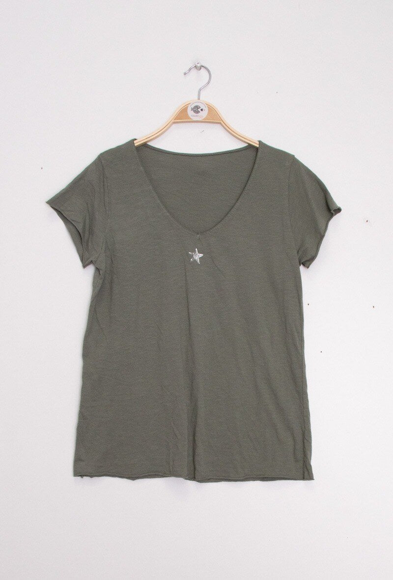 MYEACKK T-shirt Star Collar Kaki