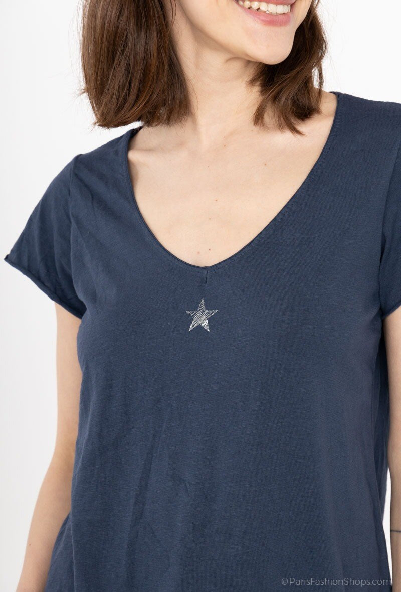 MYEACNV T-shirt Star Collar Navy