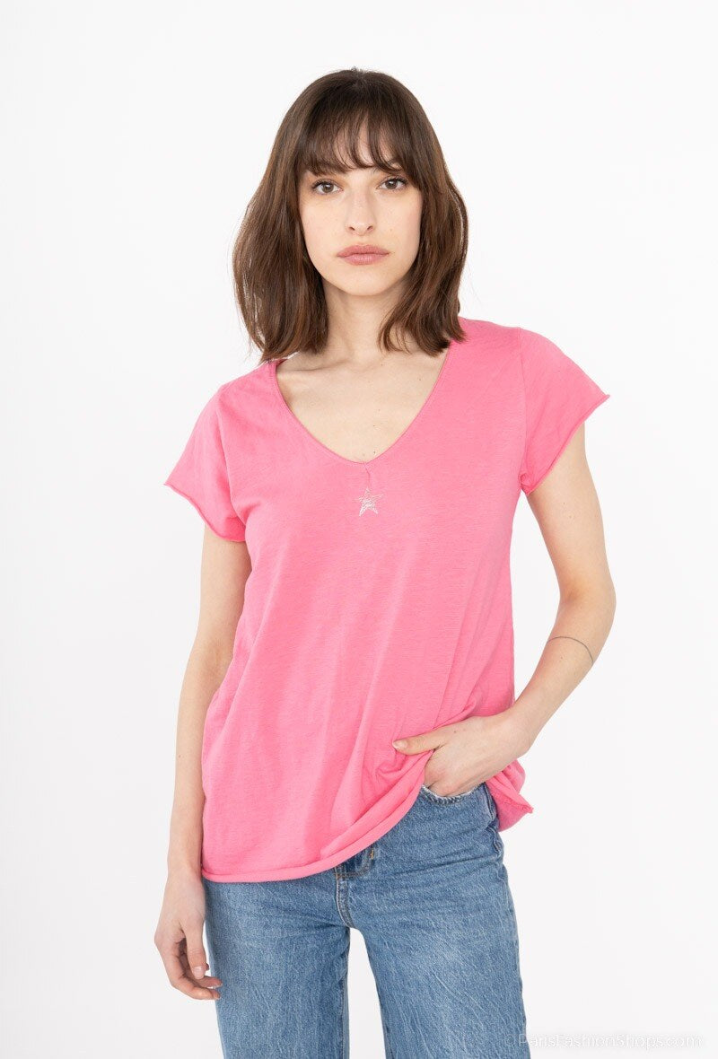 MYEACPK T-shirt Star Collar Pink