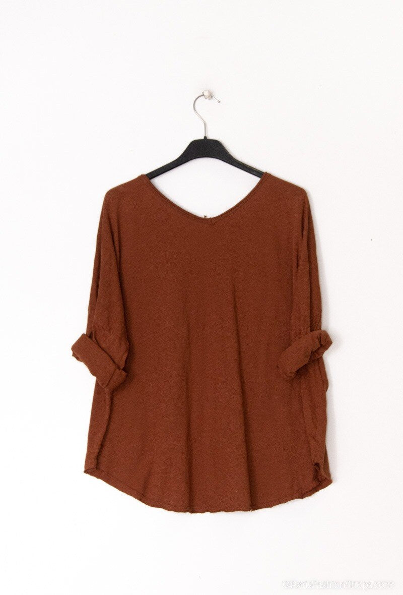 MYTADCETC T-shirt Star Double V-Neck Terracotta