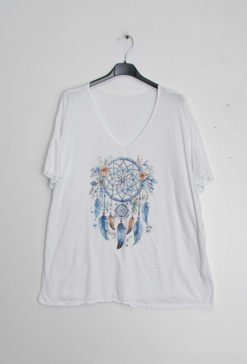 MYLSDCW Large size dream catcher t-shirt White