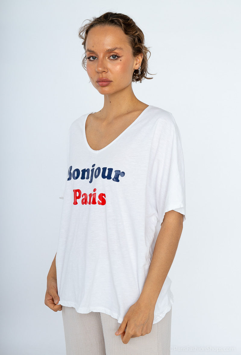 MYLSHPW Large size t-shirt Hello Paris. White