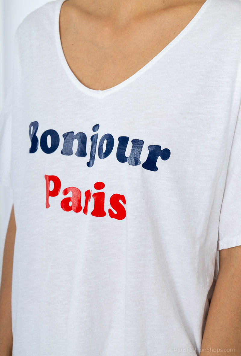MYLSHPW Large size t-shirt Hello Paris. White