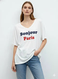 MYLSHPW Large size t-shirt Hello Paris. White
