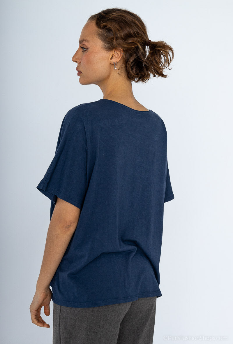 MYLSHPNV Large size t-shirt Hello Paris. Navy