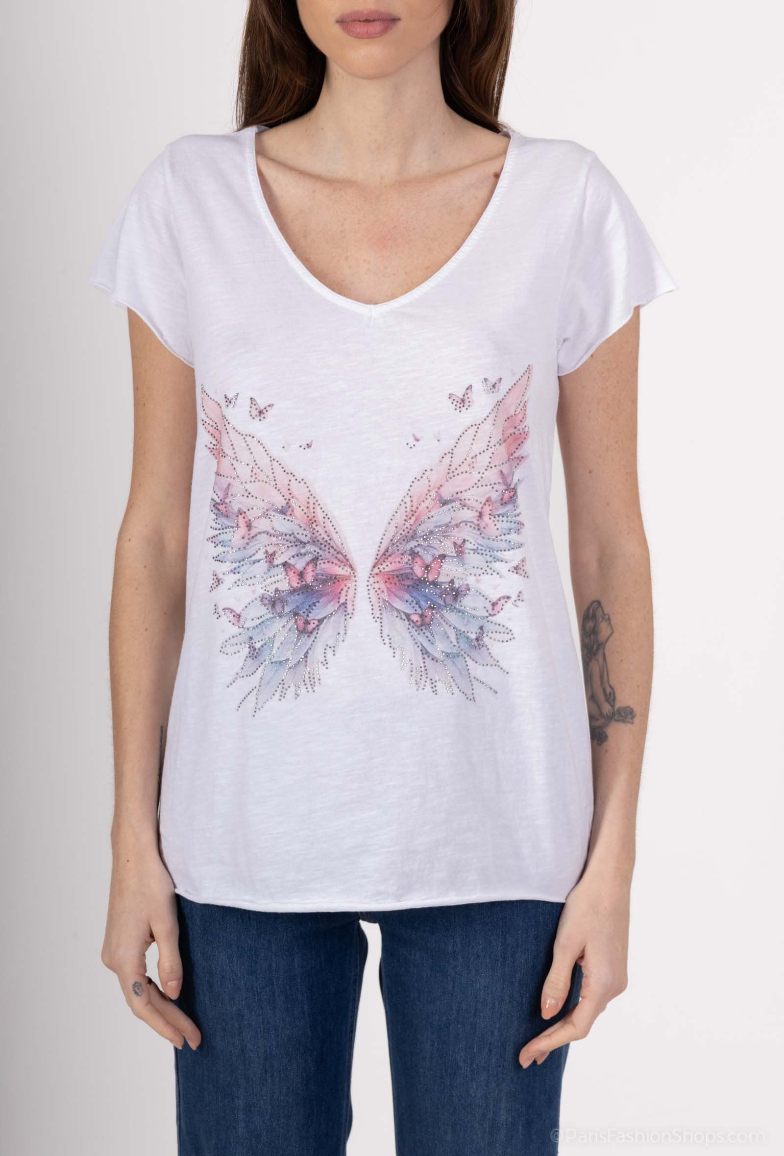 MYWPSW Wings printed t-shirt with Rhinestone White