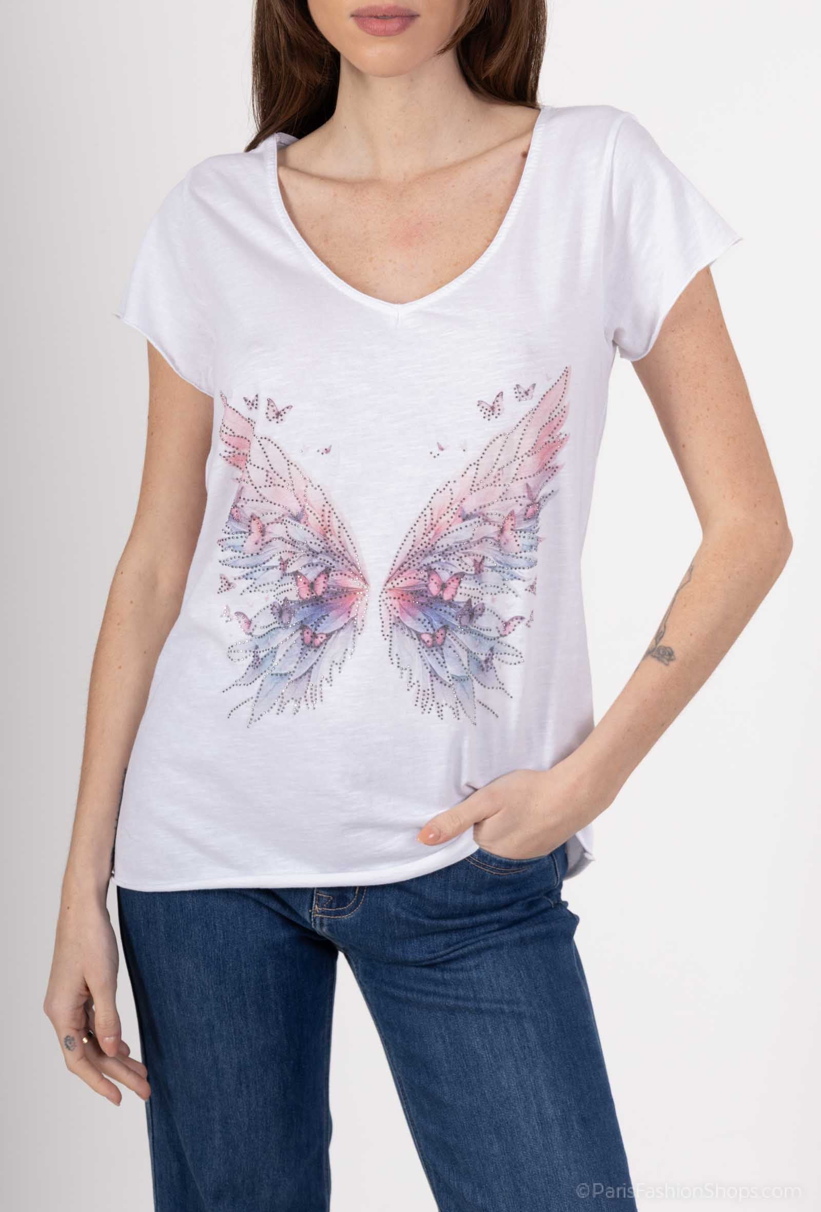 MYWPSW Wings printed t-shirt with Rhinestone White