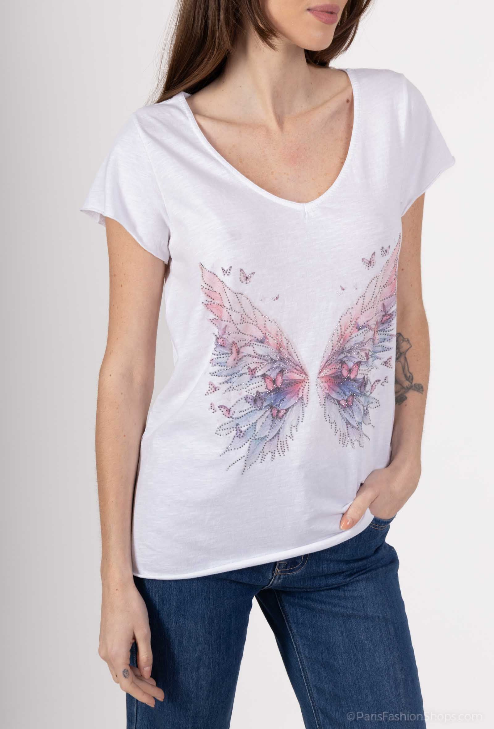 MYWPSW Wings printed t-shirt with Rhinestone White