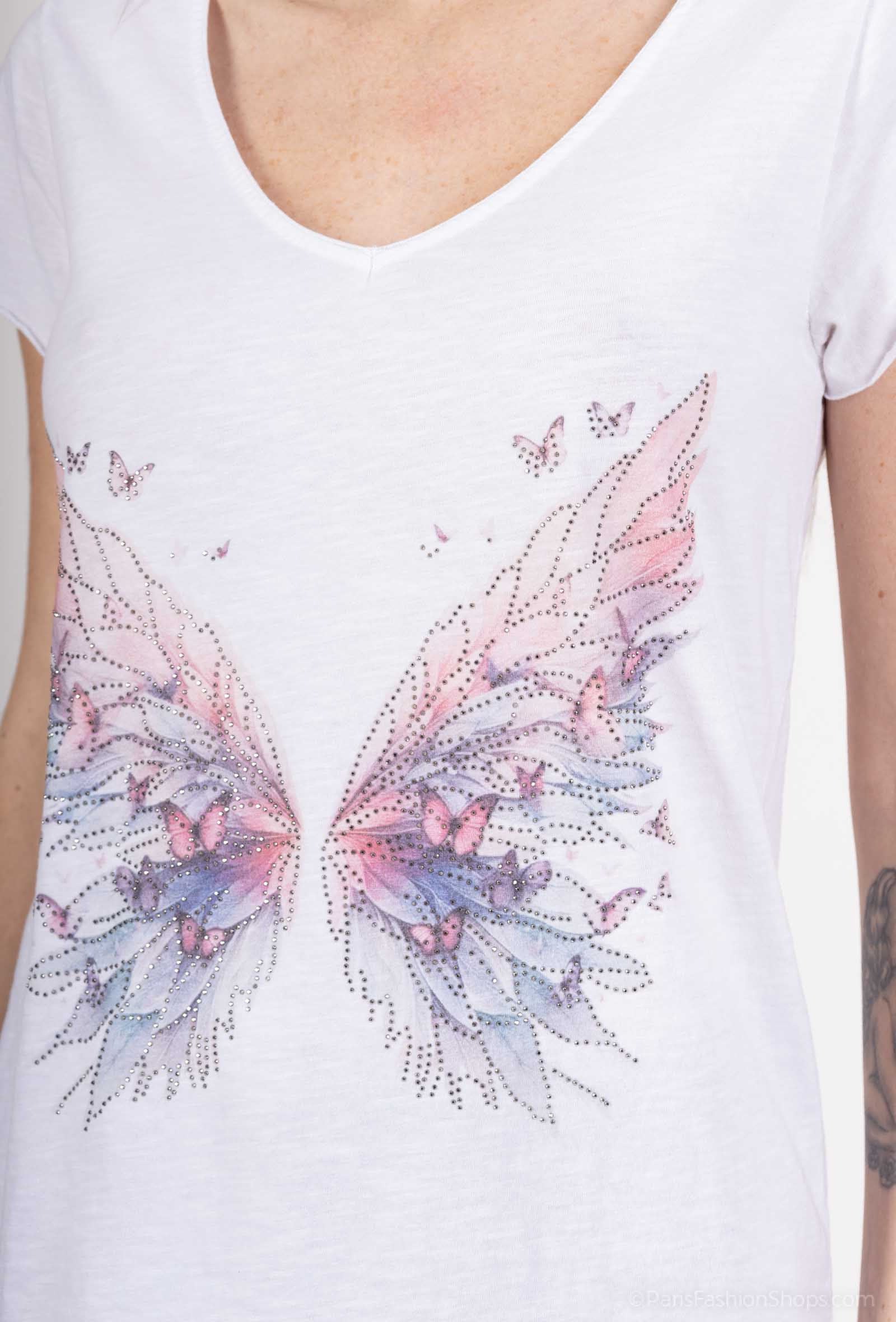 MYWPSW Wings printed t-shirt with Rhinestone White