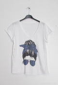 MYPGILTBL Printed T-shirt with girl in leopard turban Blue