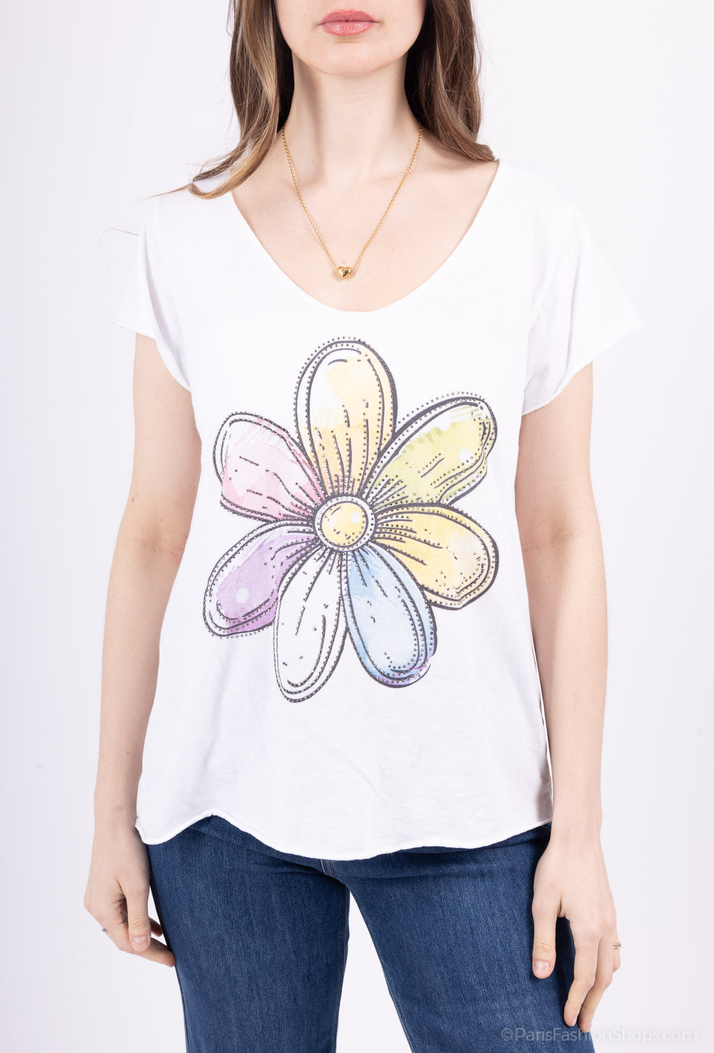 MYFPSW Flower printed t-shirt with Rhinestone White