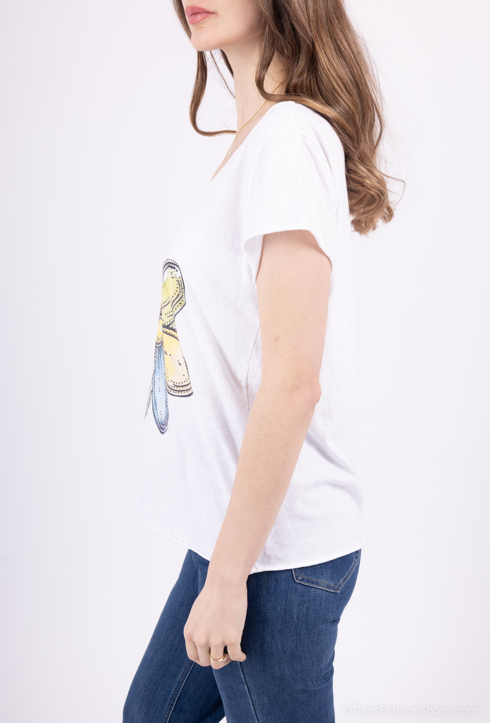 MYFPSW Flower printed t-shirt with Rhinestone White