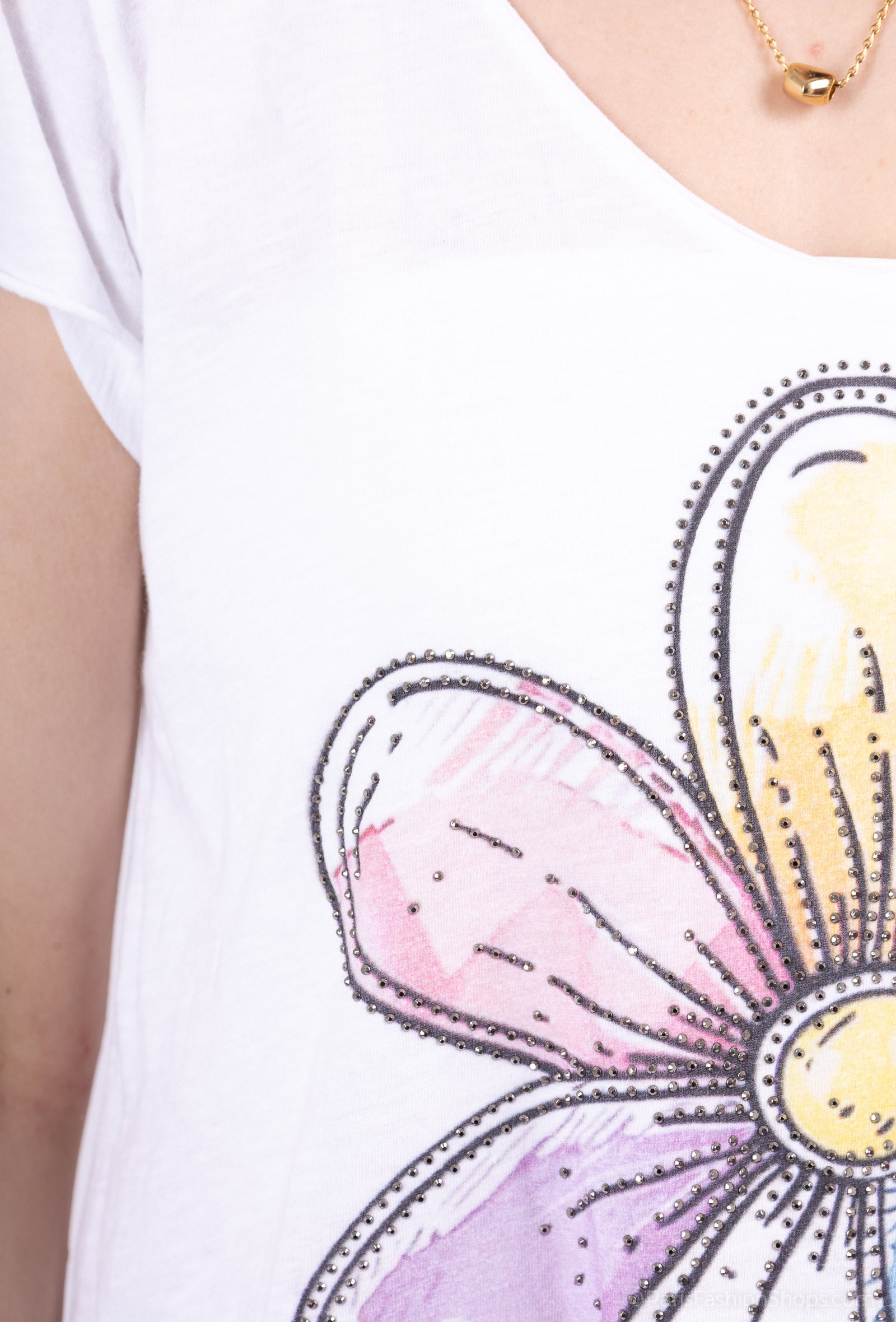 MYFPSW Flower printed t-shirt with Rhinestone White
